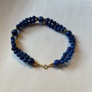 Vintage double | Vintage 14k Yellow Gold Lapis Lazuli Bracelet | Color BlueGold